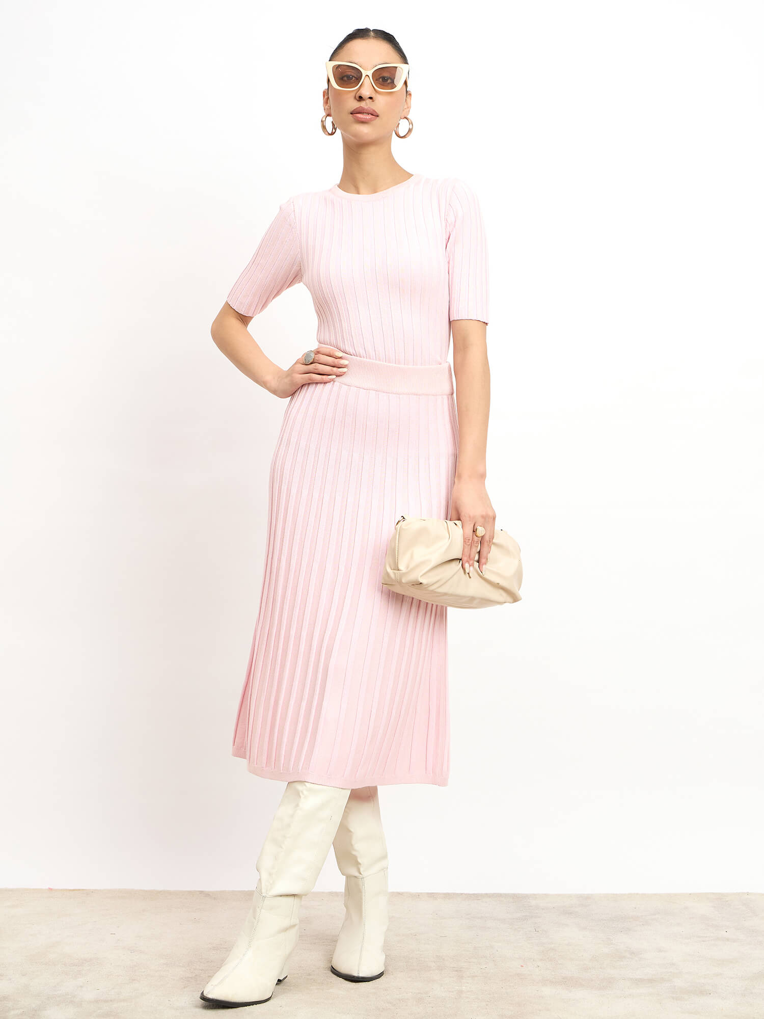 Caroline Ribbed Co Ord Set in Pink for Women Cozy Lounge Winter Wear