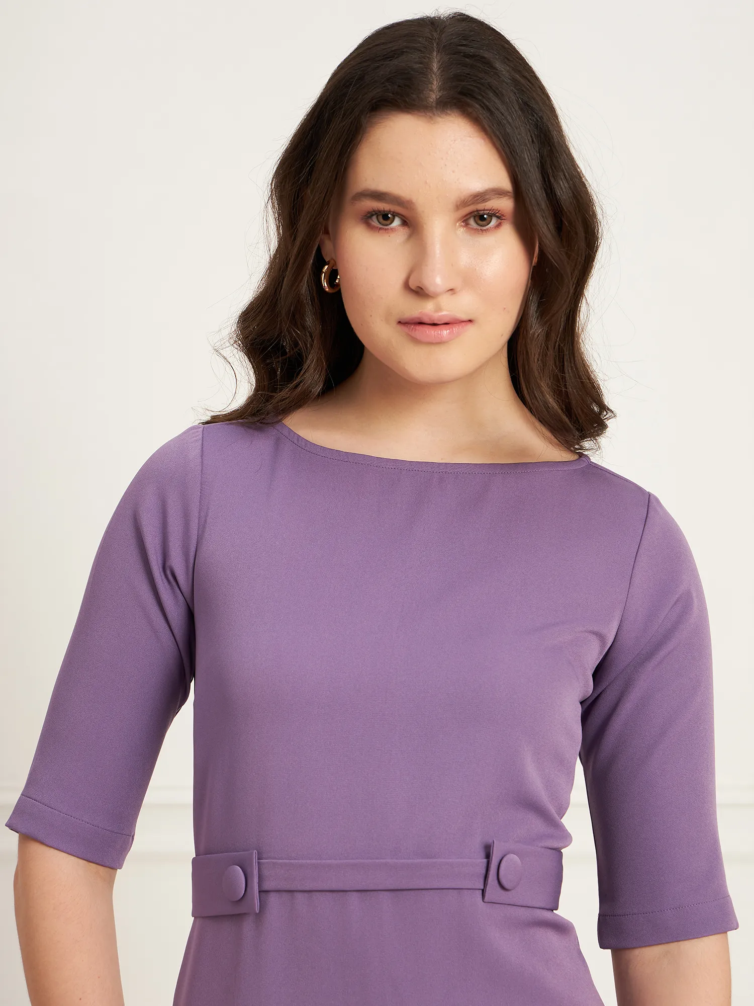 Marvellous Tab Detail Dress for Women in Purple Hue Classy Elegant Design