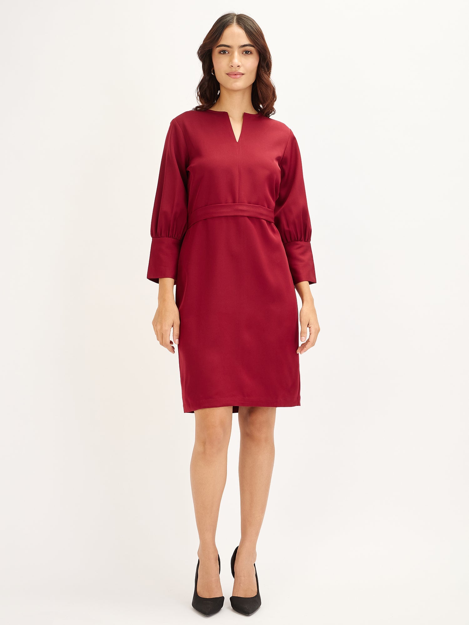 Cardamom Sheath Dress for Women in Maroon Graceful Formal Office Wear