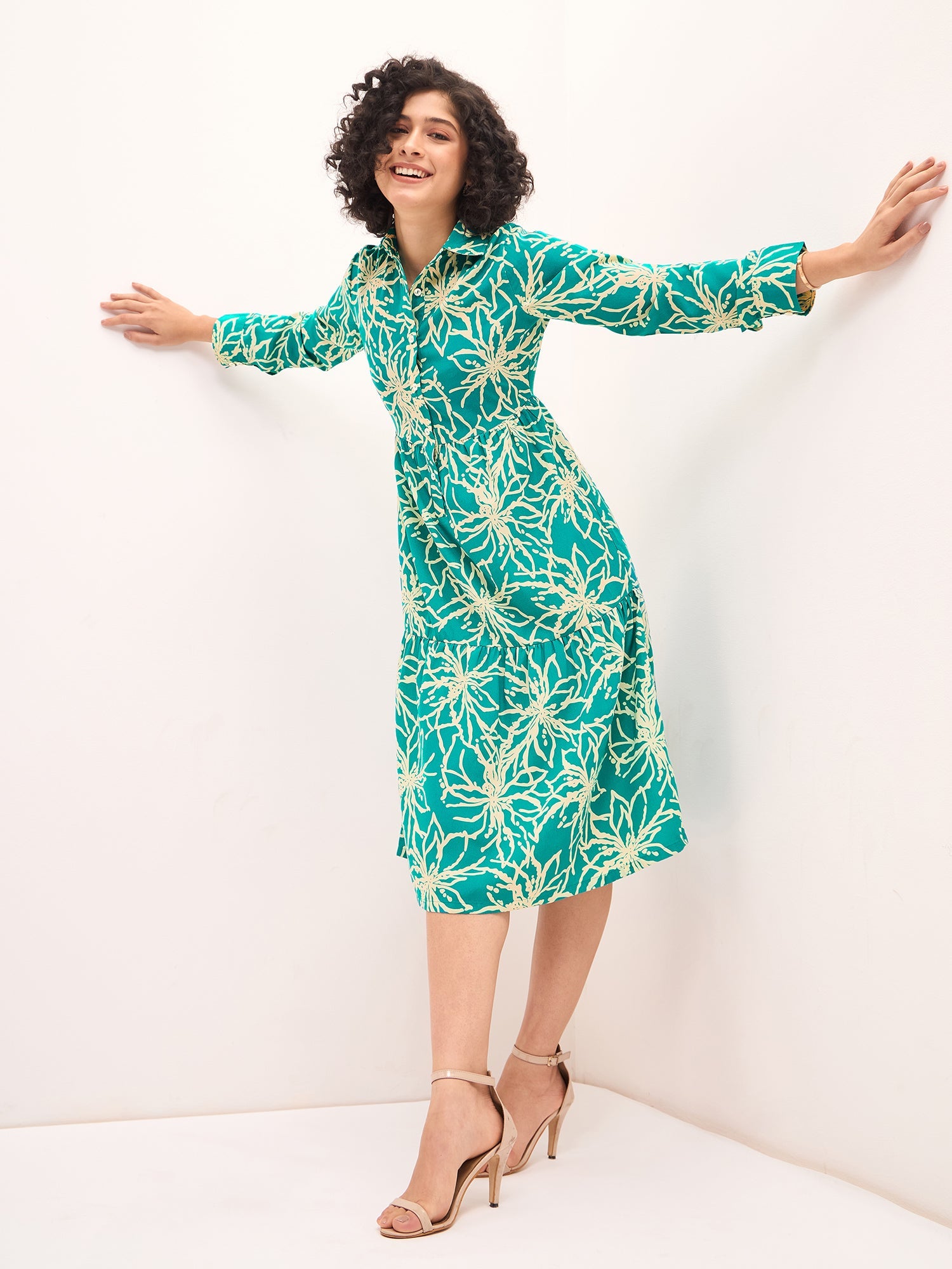 Lily Lagoon Floral Shirt Dress for Women in Aquatic Blue and White Elegant Summer Style