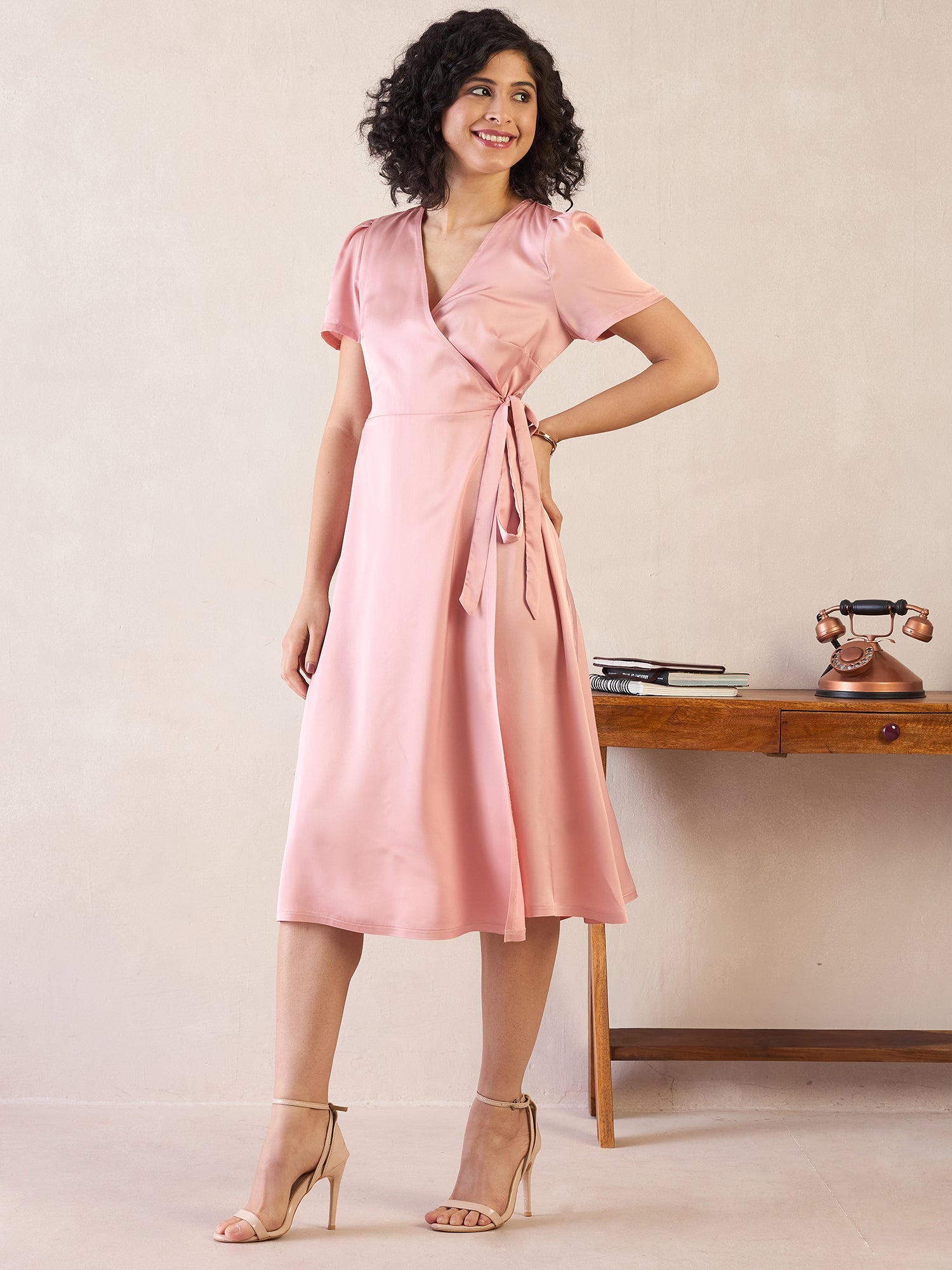 Starla Wrap Dress for Women in Pink Elegant Feminine Wrap Style