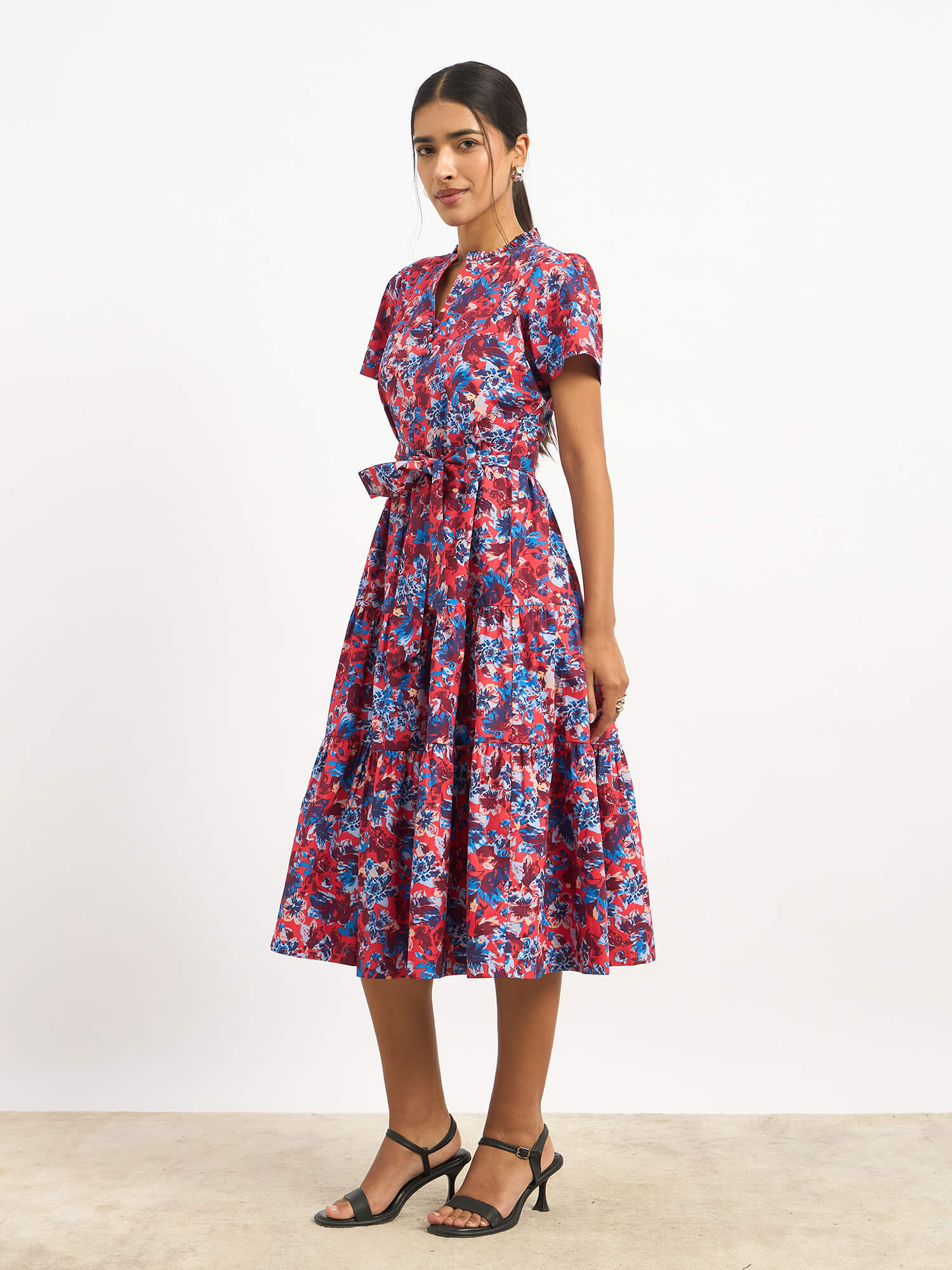 Donia Tiered Midi Length Dress for Women in Multicolor Flowy Elegant Summer Style