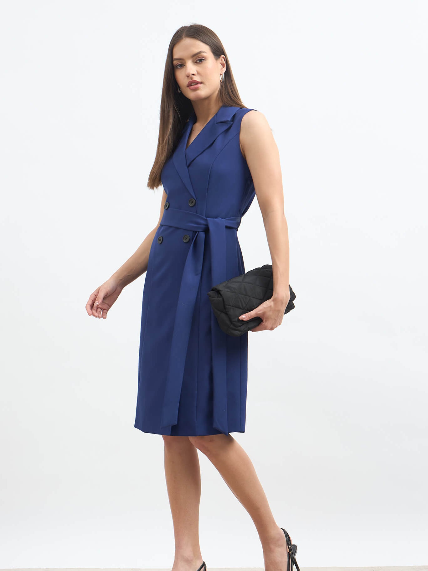 Viking Faux Double Breasted Blazer Dress for Women in Ink Blue Power Look