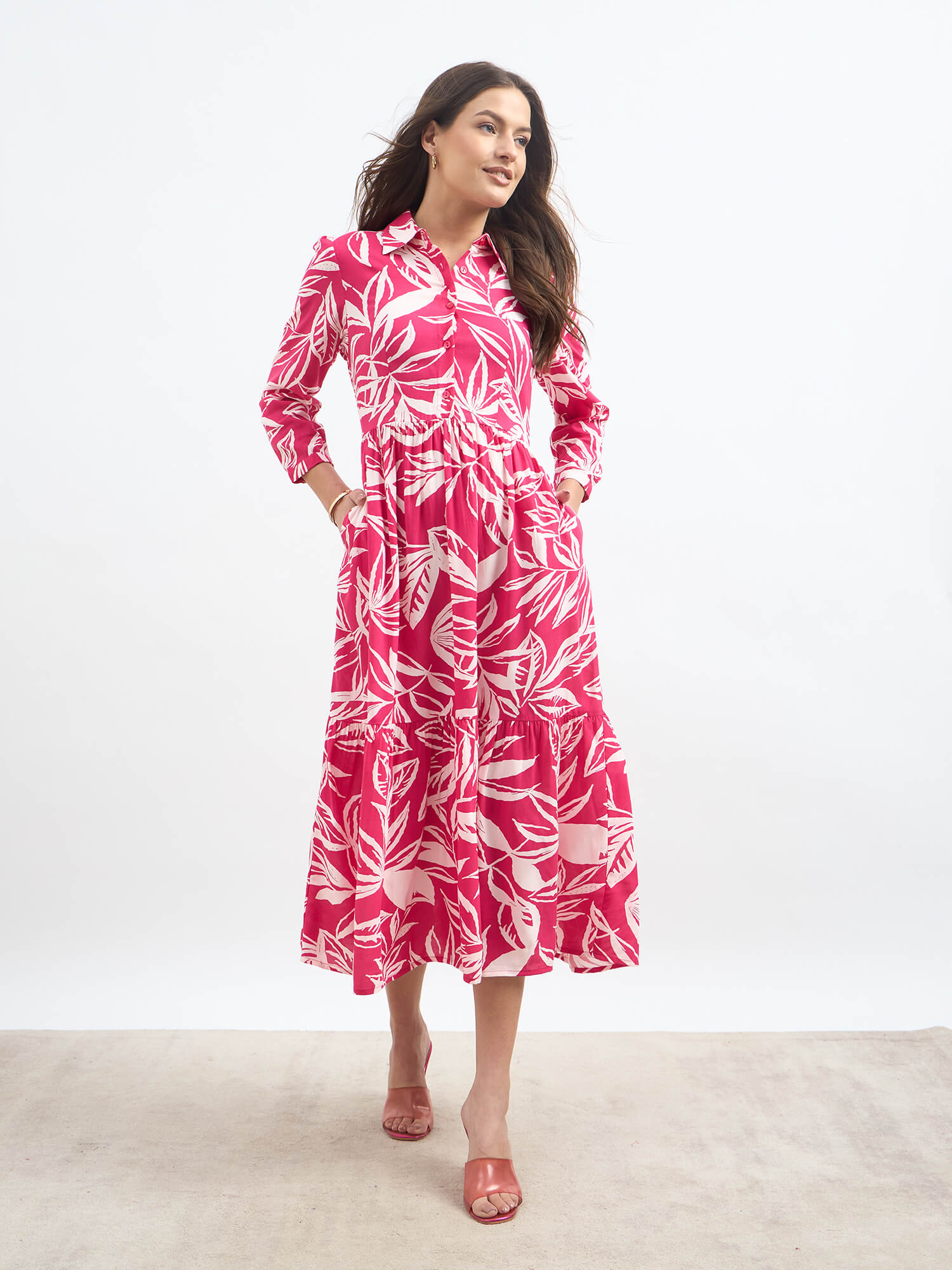 Bluebell Floral Tiered Dress for Women in Pink Romantic Brunch and Summer Outfit