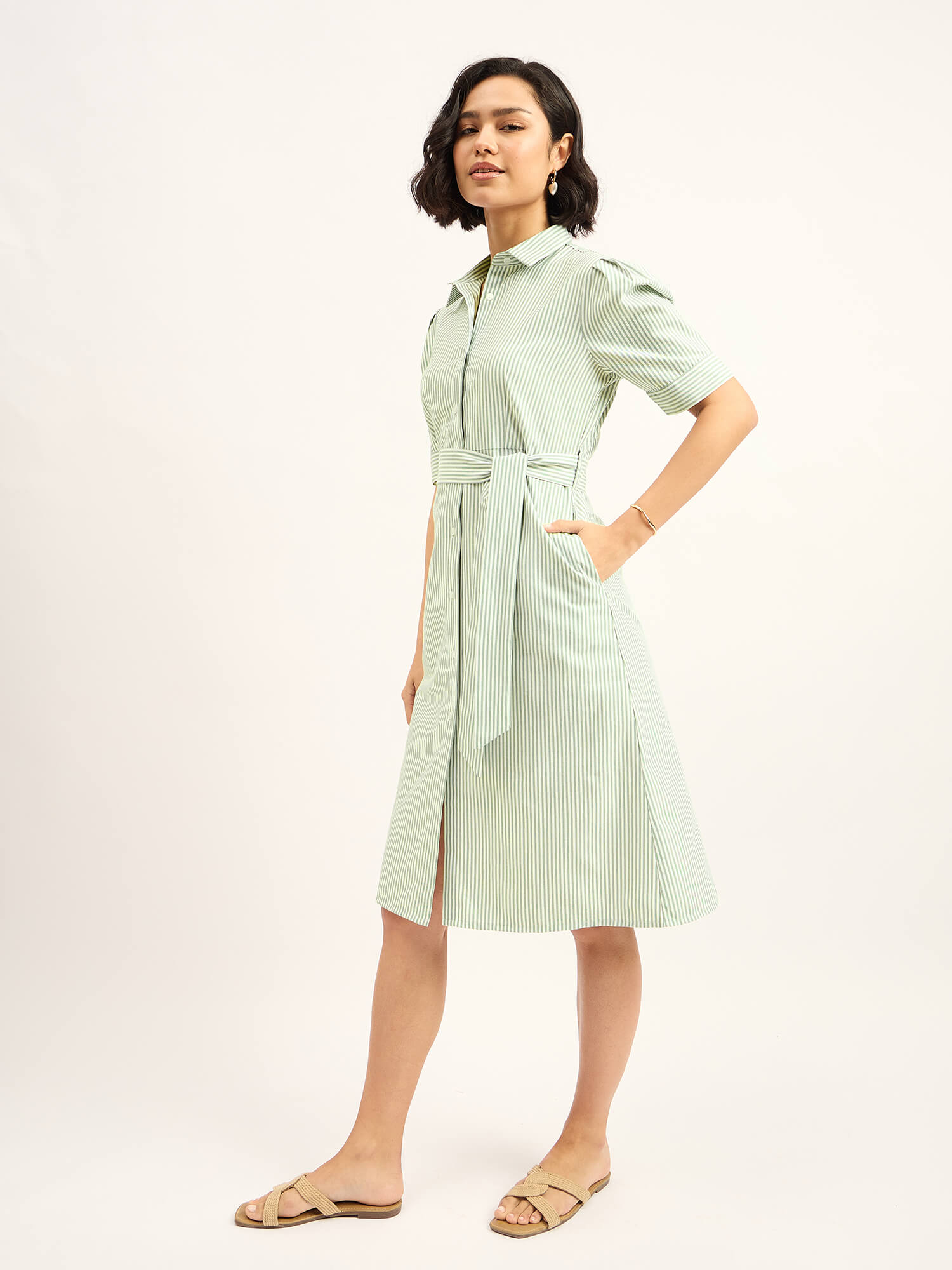 Regatta Striped Shirt Dress for Women in Green Stylish Everyday Casual Look