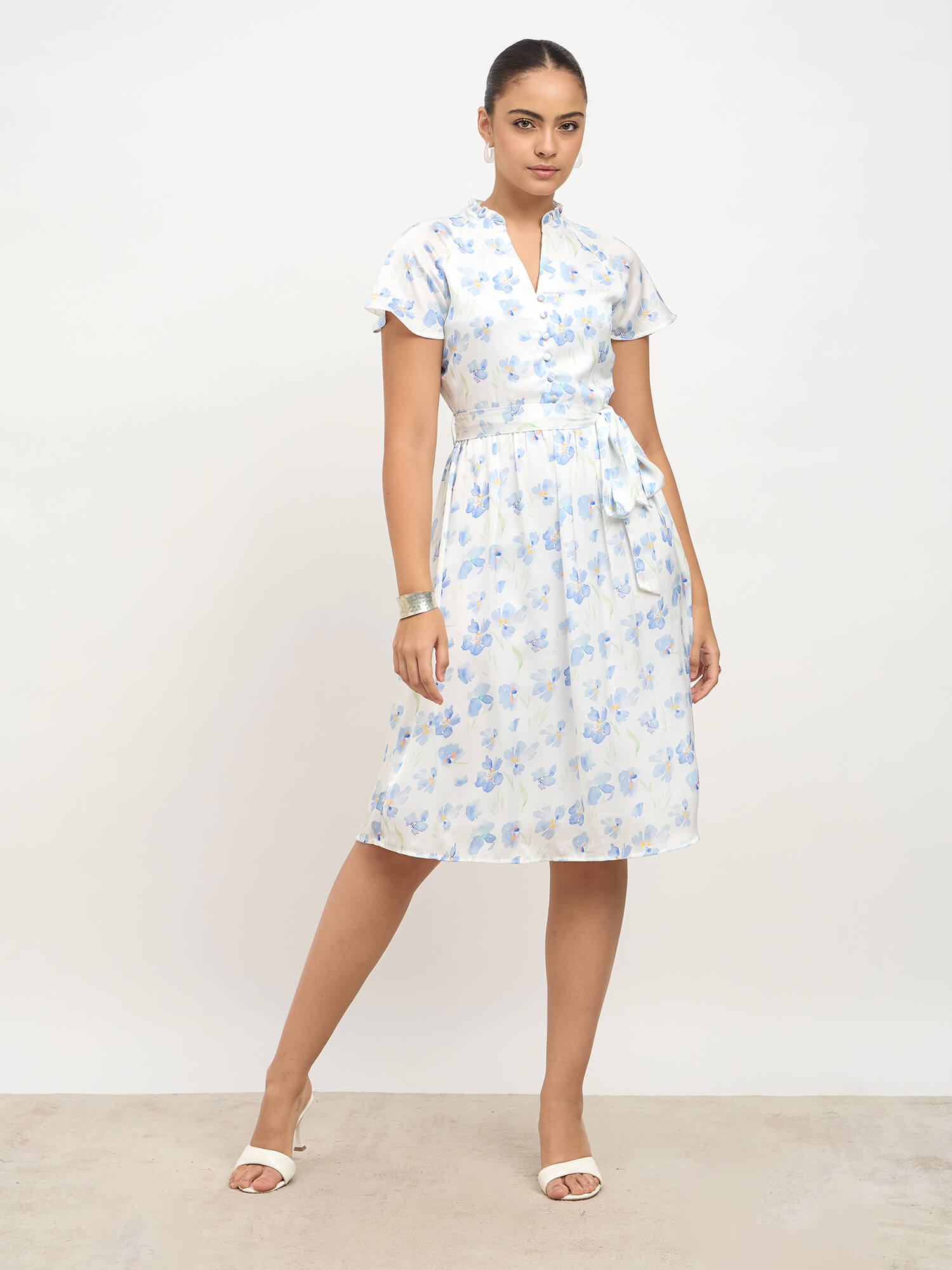 Wisp Belted Fit and Flare Dress for Women in White Sophisticated Formal Wear