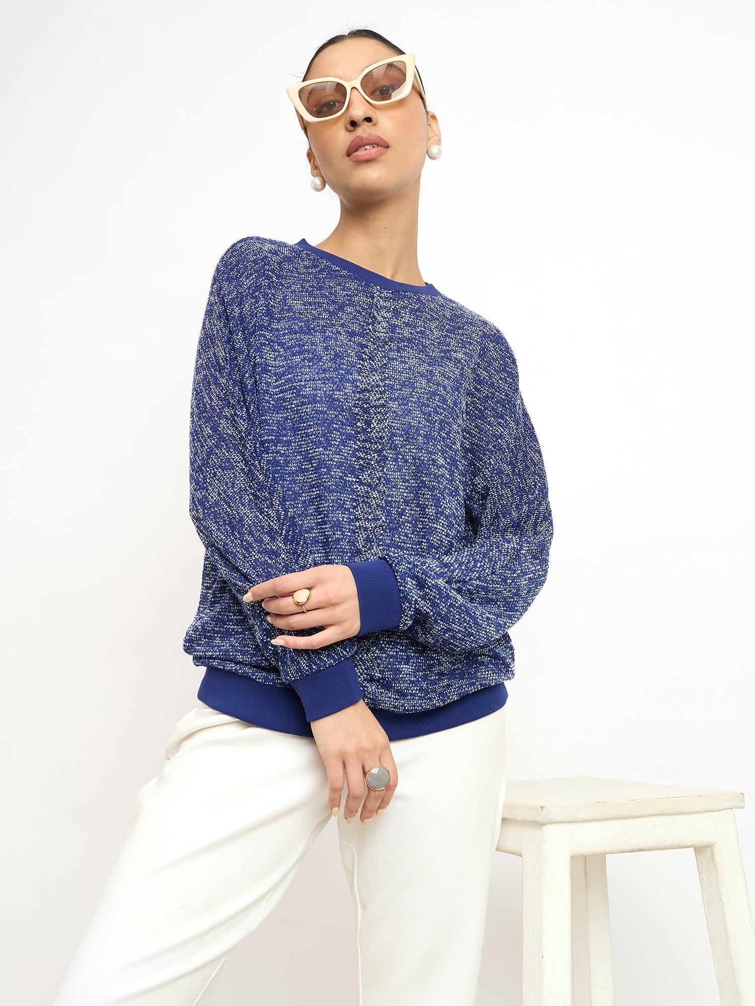 Azuriel Front Seam Detail Sweater in Blue for Women Soft Winter Knitwear