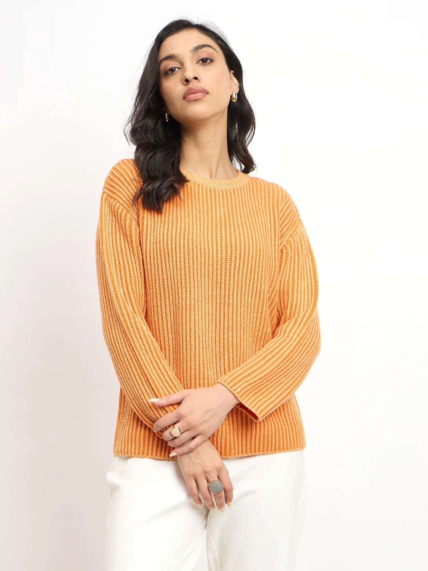 Twinny Twin Yarn Detail Sweater in Peach and Orange for Women Trendy Knitwear