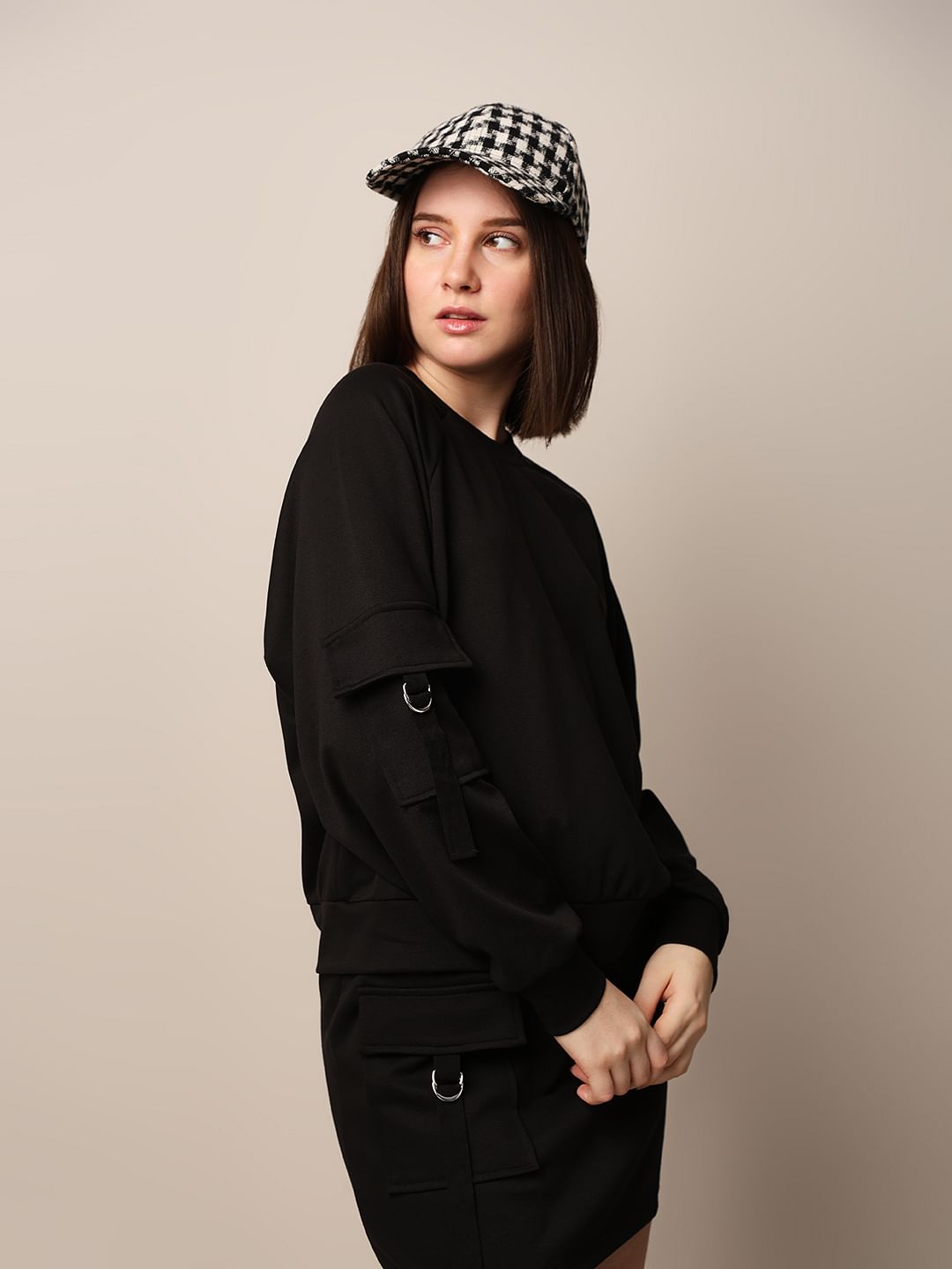 Black Loose Fit Co Ord Set Sweatshirt for Women Stylish Casual Outfit