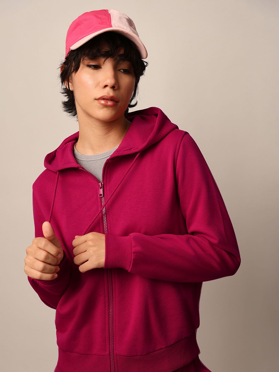 Maroon Loose Fit Co Ord Set Hoodie for Women Comfy Winter Lounge Wear