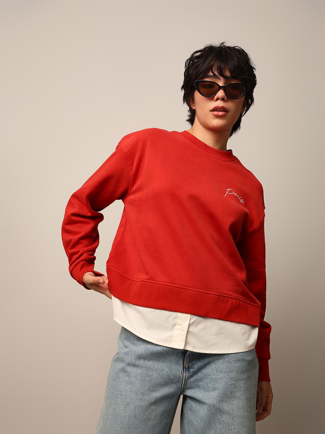 Red Loose Fit Sweatshirt for Women Bold Winter Streetwear