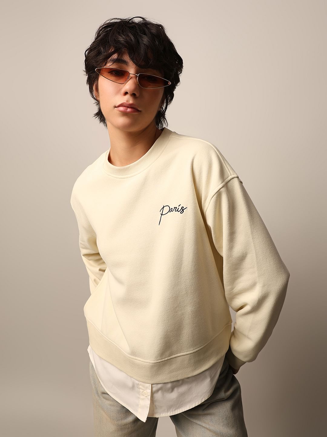 Beige Loose Fit Sweatshirt for Women Minimal Everyday Style