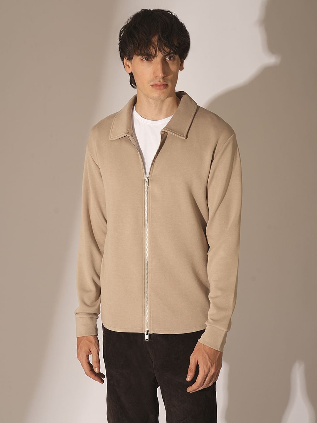 Beige Zipped Cardigan Elegant Daily Layer