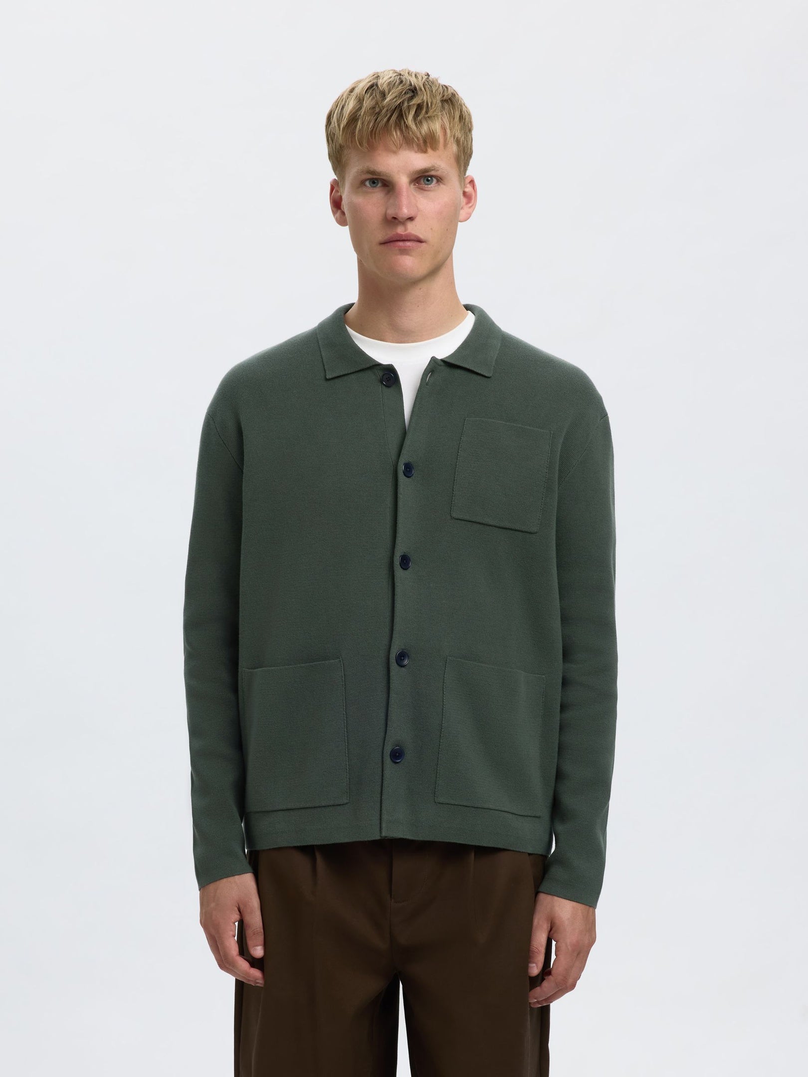 Relaxed Fit Knitted Polo Cardigan Smart Casual Knitwear