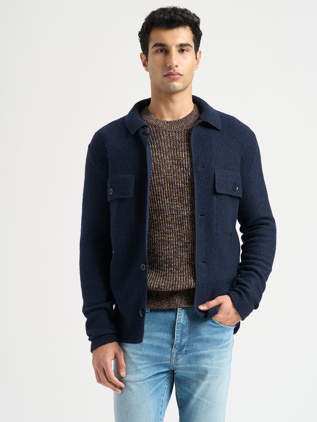 Dark Blue Wool Workwear Cardigan Heritage Inspired Knit