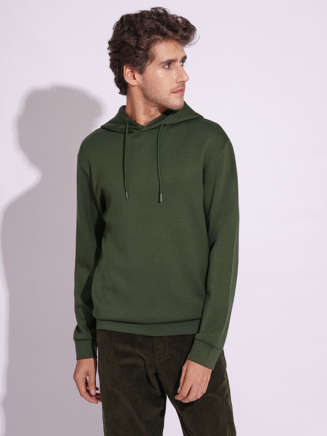 Dark Green Hooded Sweatshirt Casual Cozy Streetwear