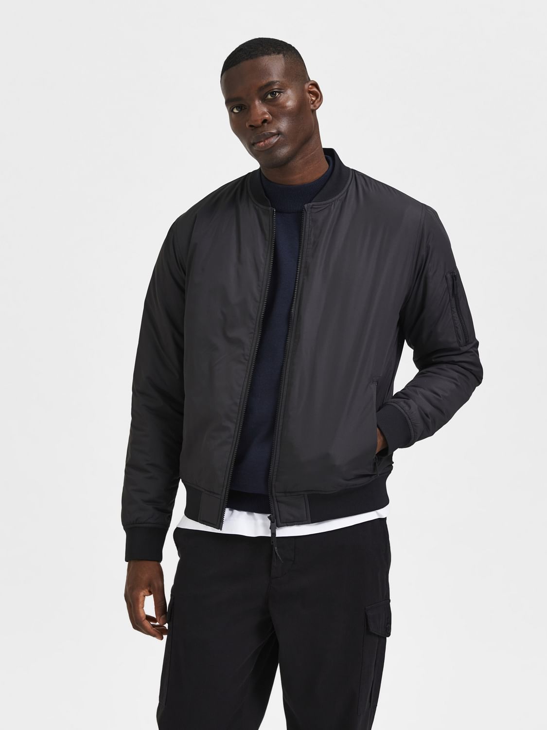 Black Bomber Jacket Trendy Streetwear Essential