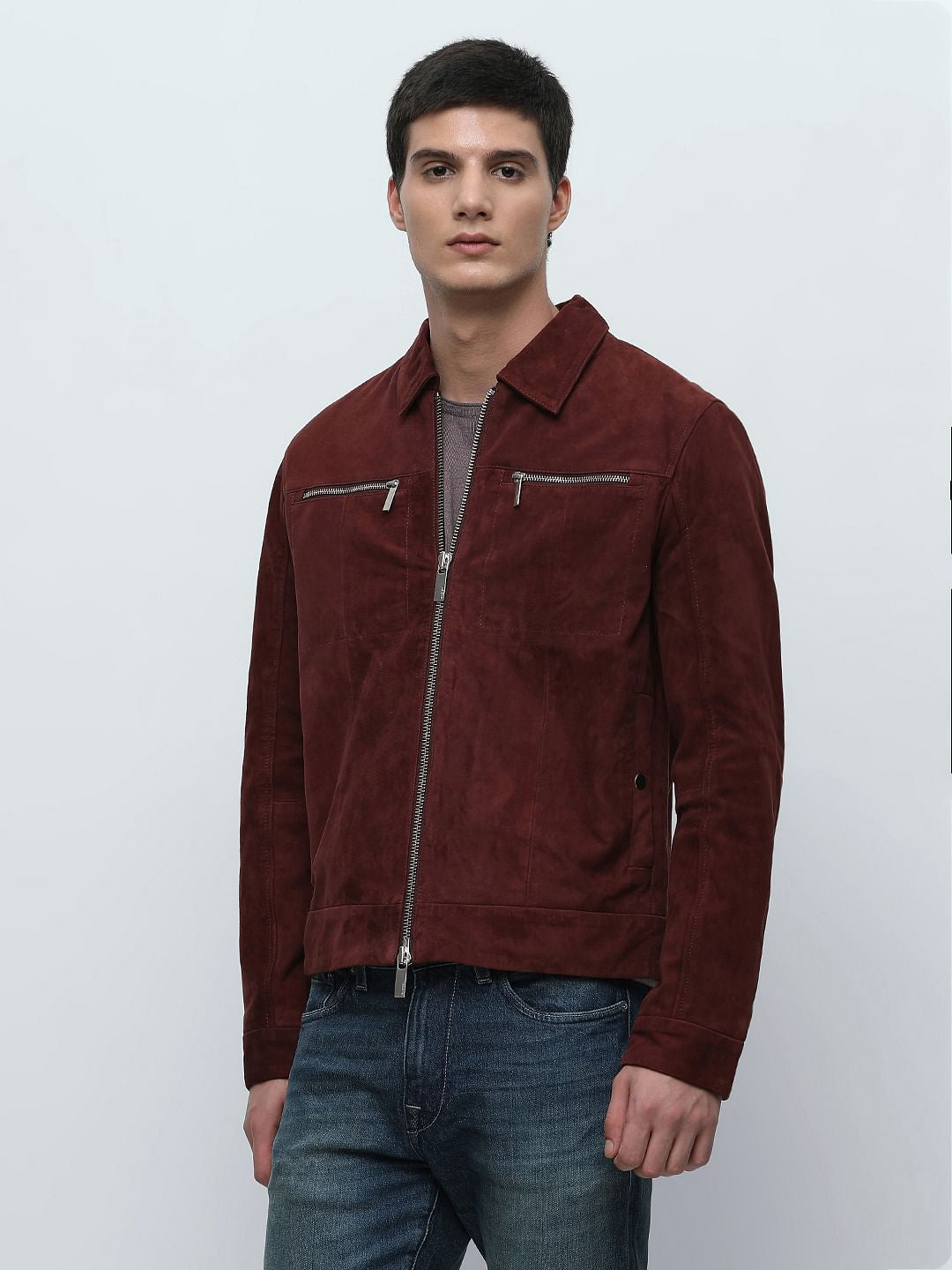 Maroon Suede Jacket Modern Luxurious Look