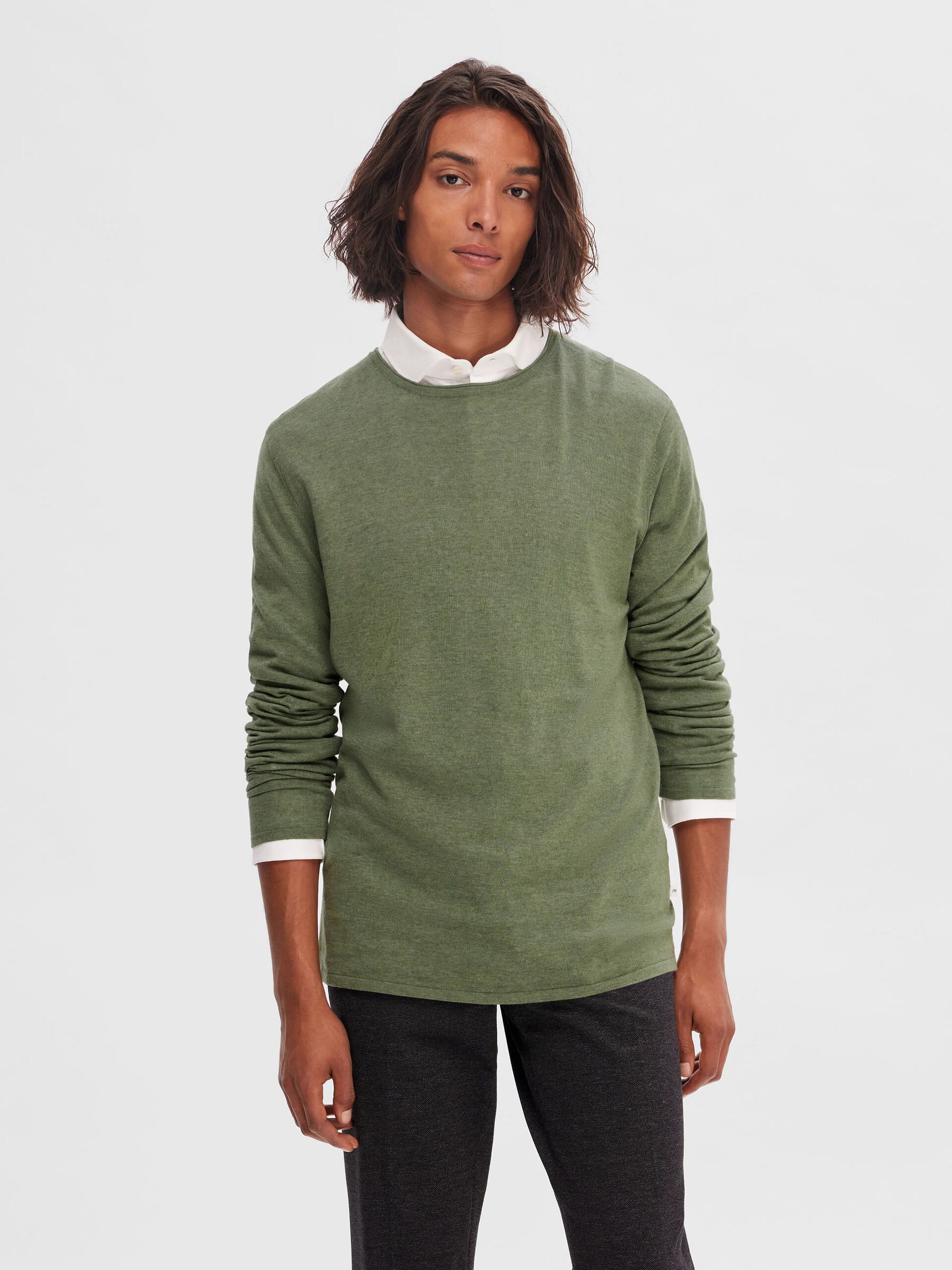 Green Crew Neck Pullover Classic Warm Knitwear