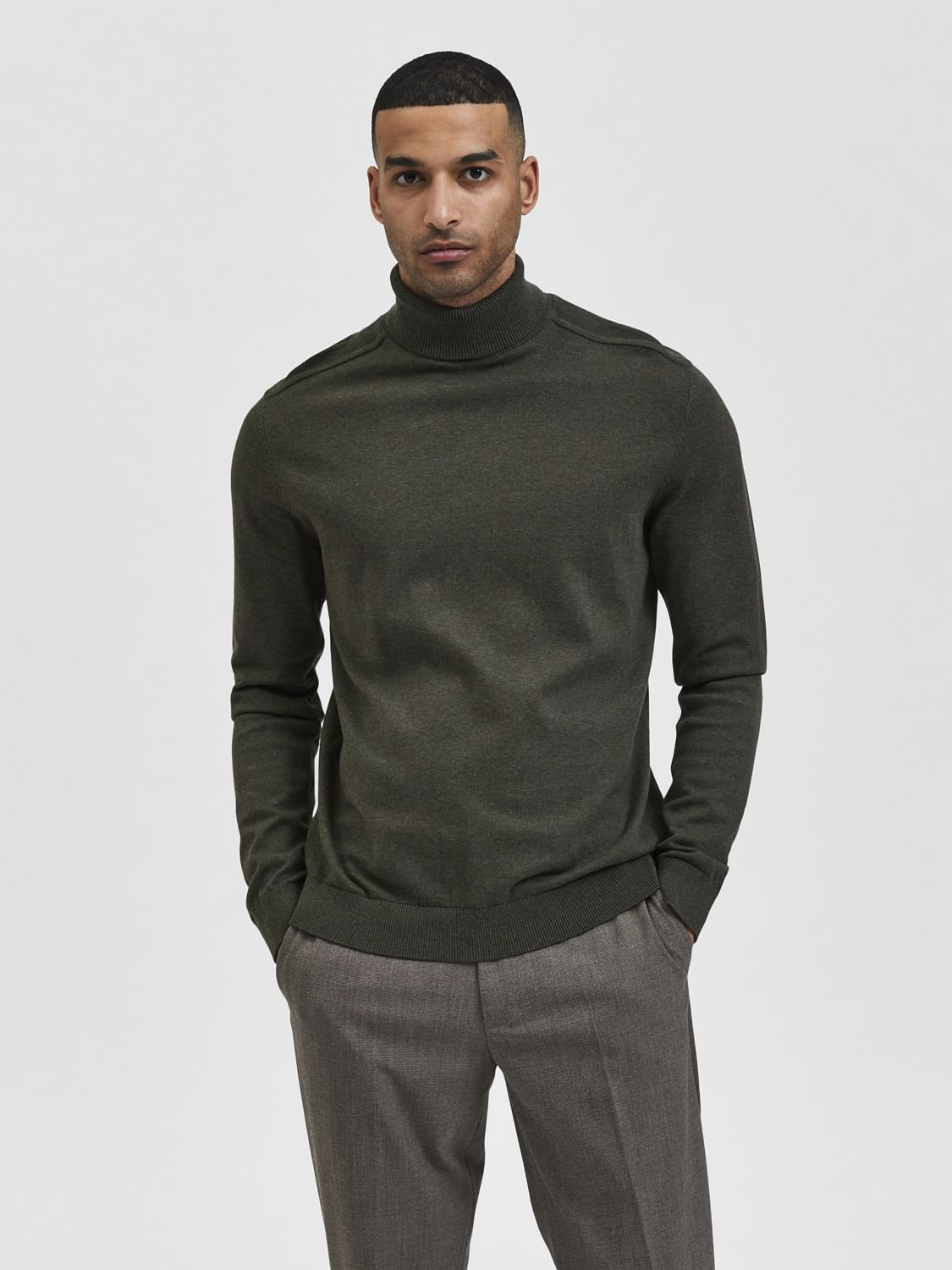 Dark Green Roll Neck Pullover Warm Trendy Knitwear
