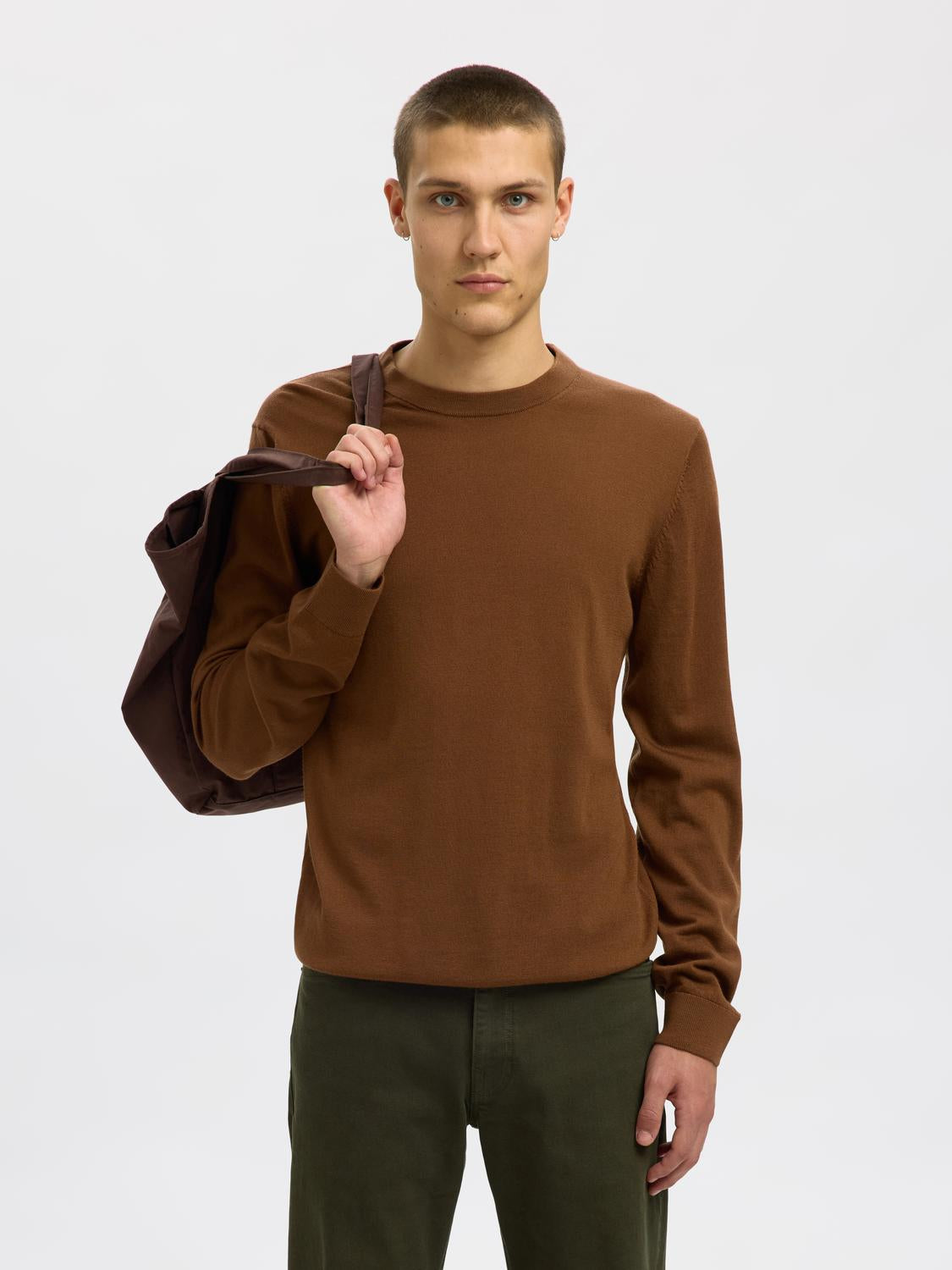 Brown Merino Wool Jumper Classic Warm Winter Look