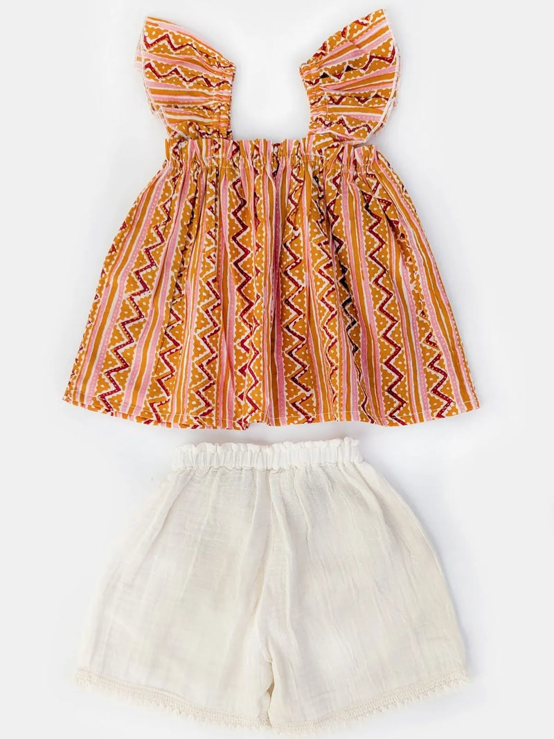 Olivia Mustard Boho Zigzag Top & Bottom Set for Girls