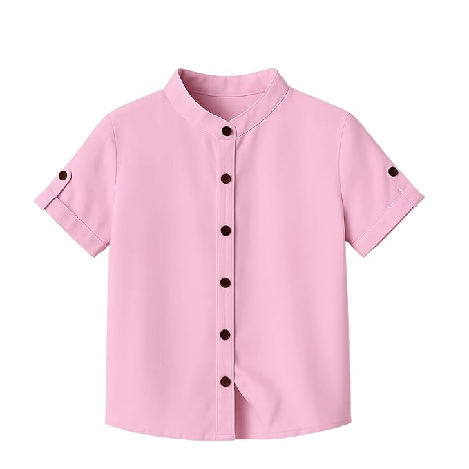 Boy's Linen Shirt with Mandarin Collar and Short Sleeves