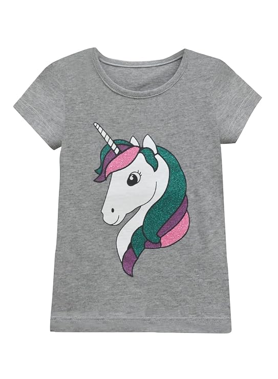 Girls Cotton Unicorn Printed Round Neck Short Sleeve Regular T-Shirt