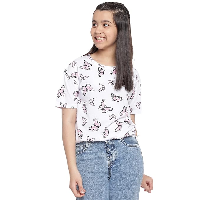 Printed Regular Fit Girls Cotton Top