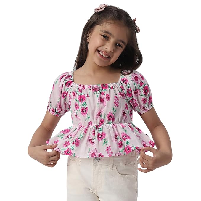 Girls Printed Cotton Blend Top