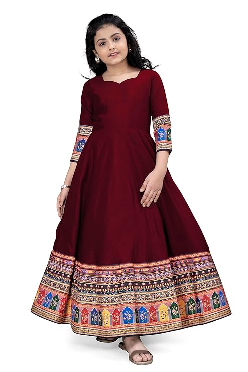 Girl's Crepe Silk Maxi Length Printed Gown