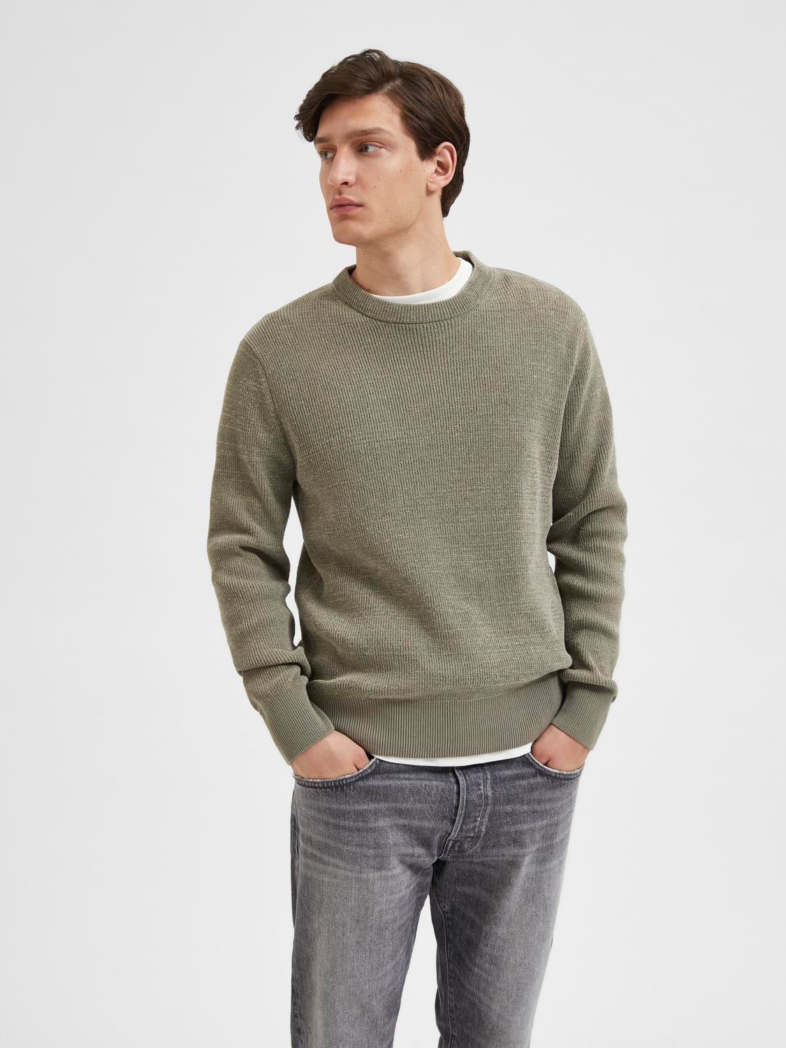 Crew Neck Knitted Pullover Green Premium Soft Knitwear