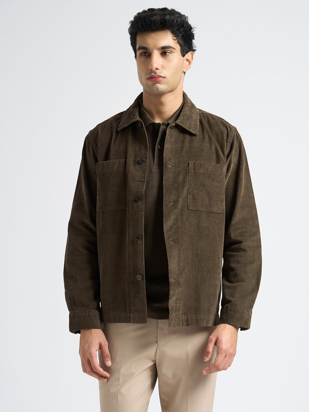 Organic Cotton Corduroy Overshirt Brown Elegant Vintage Look