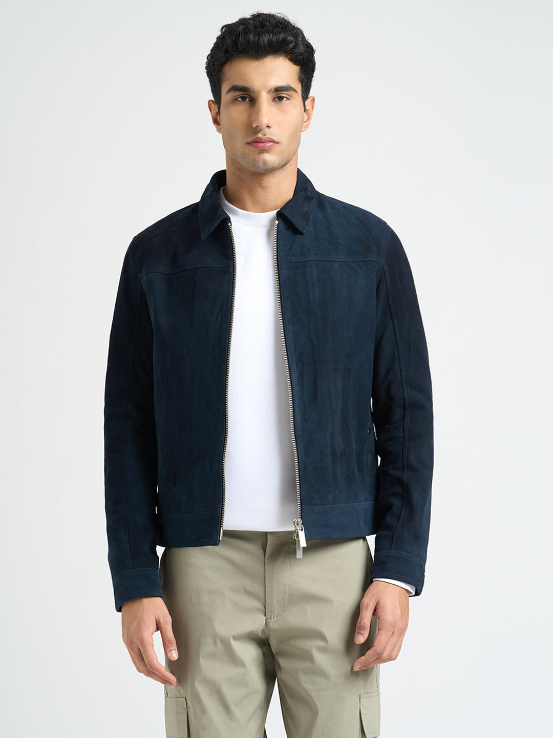 Suede Zip Through Jacket Blue Timeless Luxe Jacket
