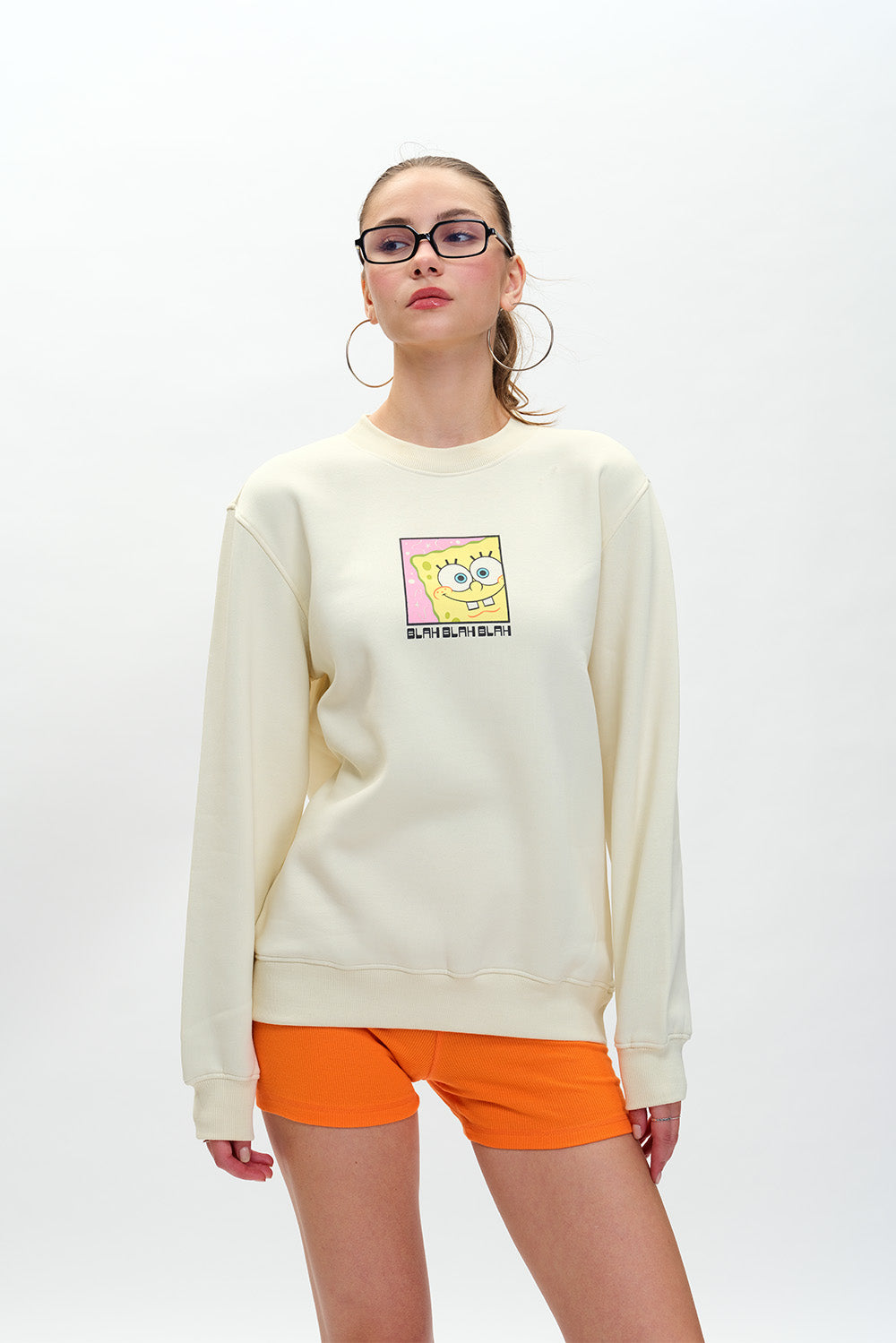 Off White SpongeBob Sweatshirt for Women Trendy Oversized Streetwear