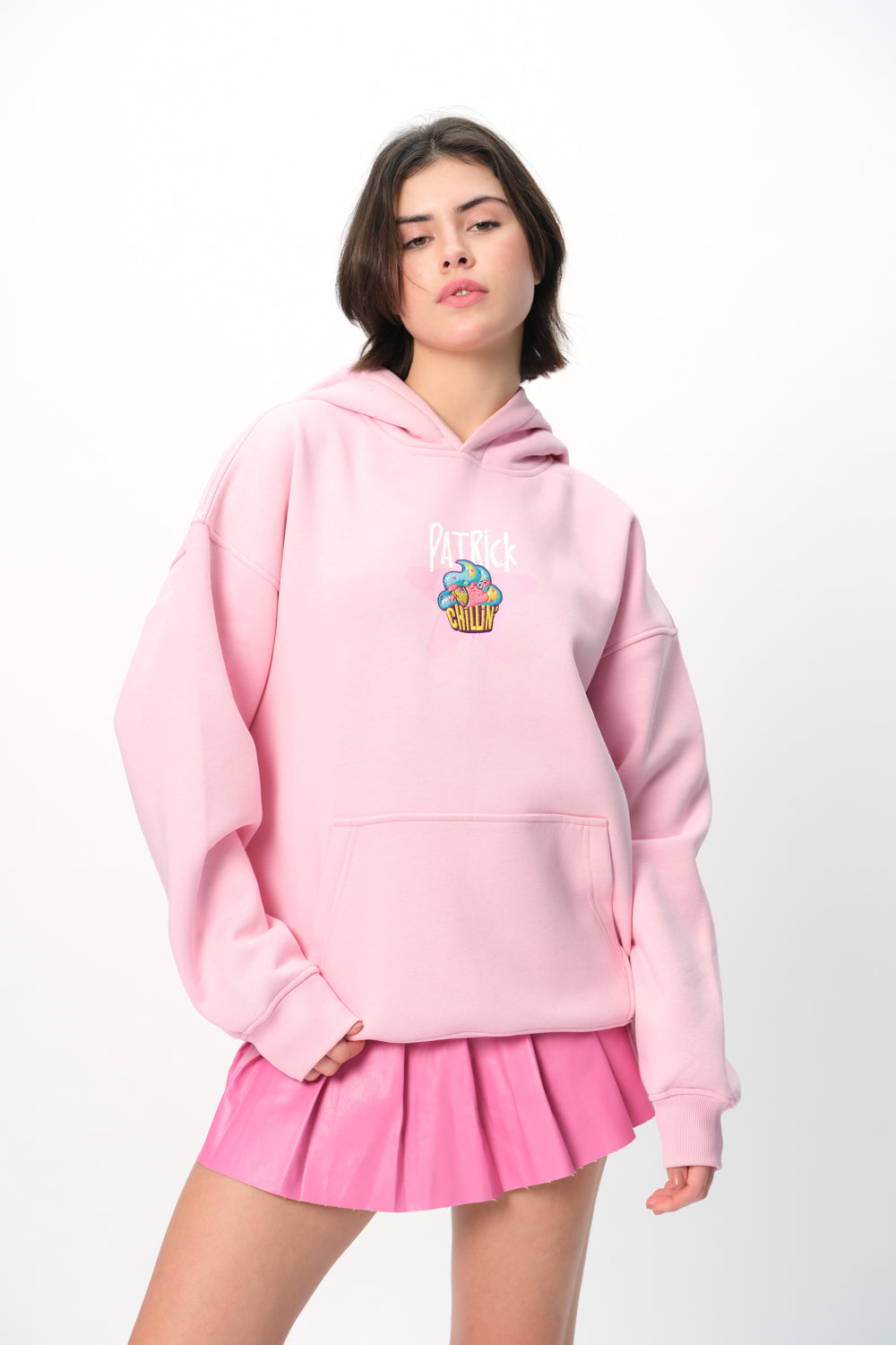 Patrick Cupcake Pink Hoodie for Women Cute Fun Cartoon Print