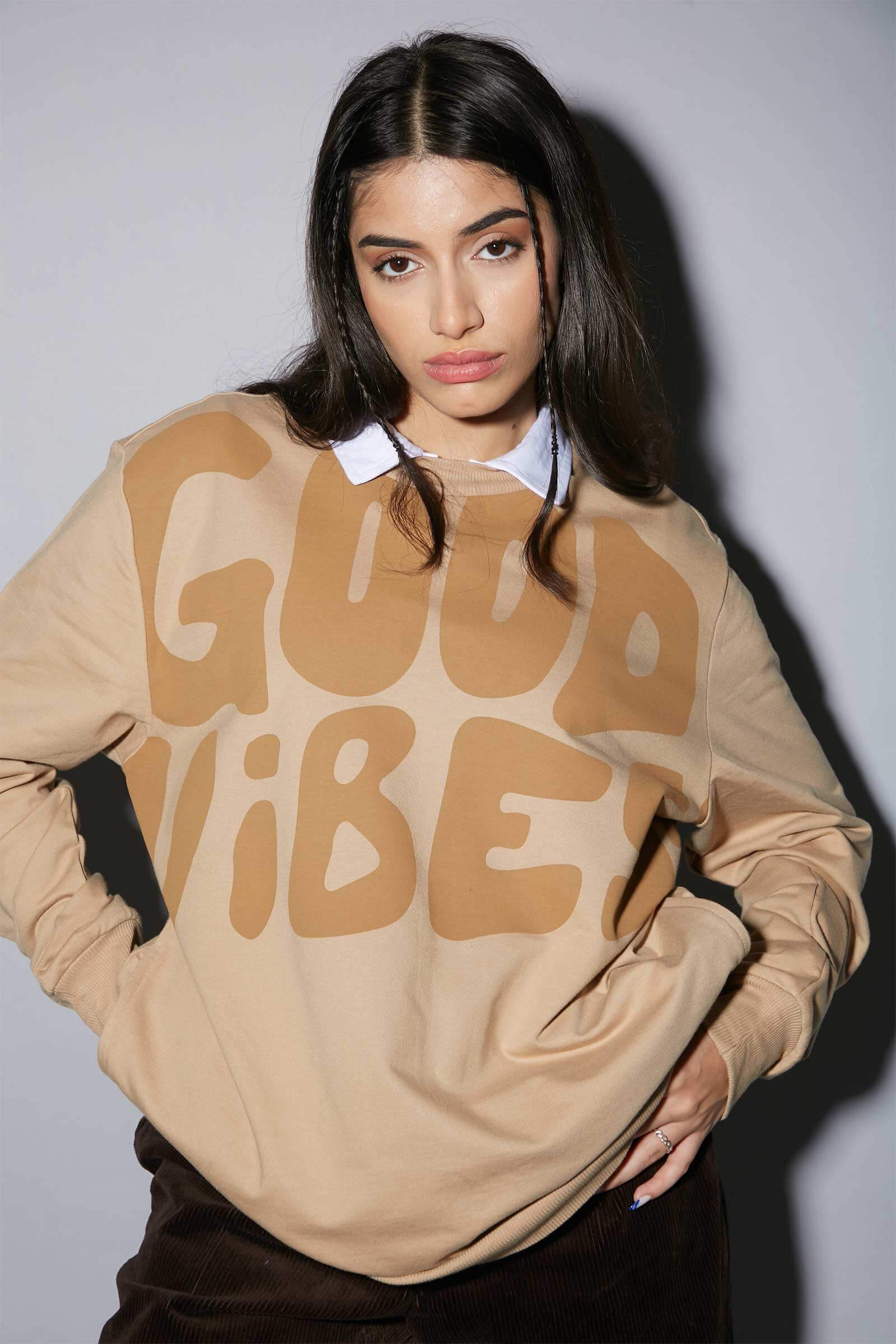Good Vibes Oversized Heavyweight Sweatshirt for Women Positive Energy Streetwear