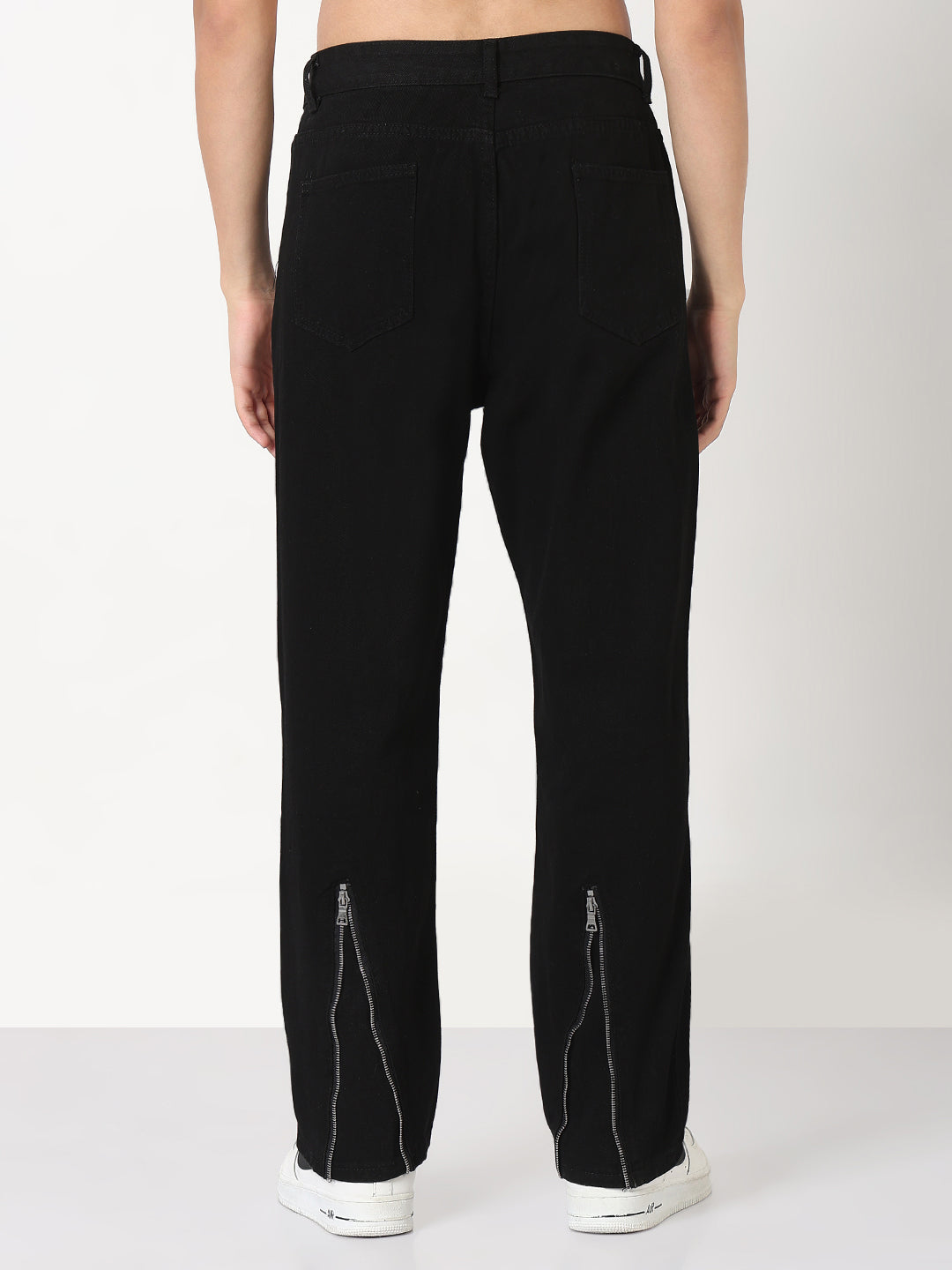 Men's Black Straight Fit Jeans with Back Zip for Edgy Fashion