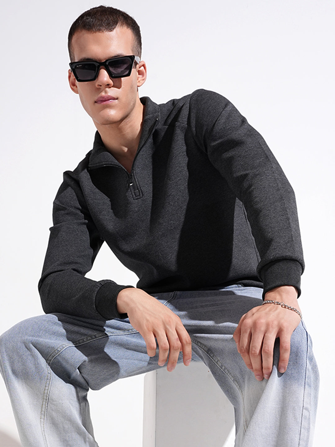 Men Grey High Neck Sweater Sophisticated Winter Style