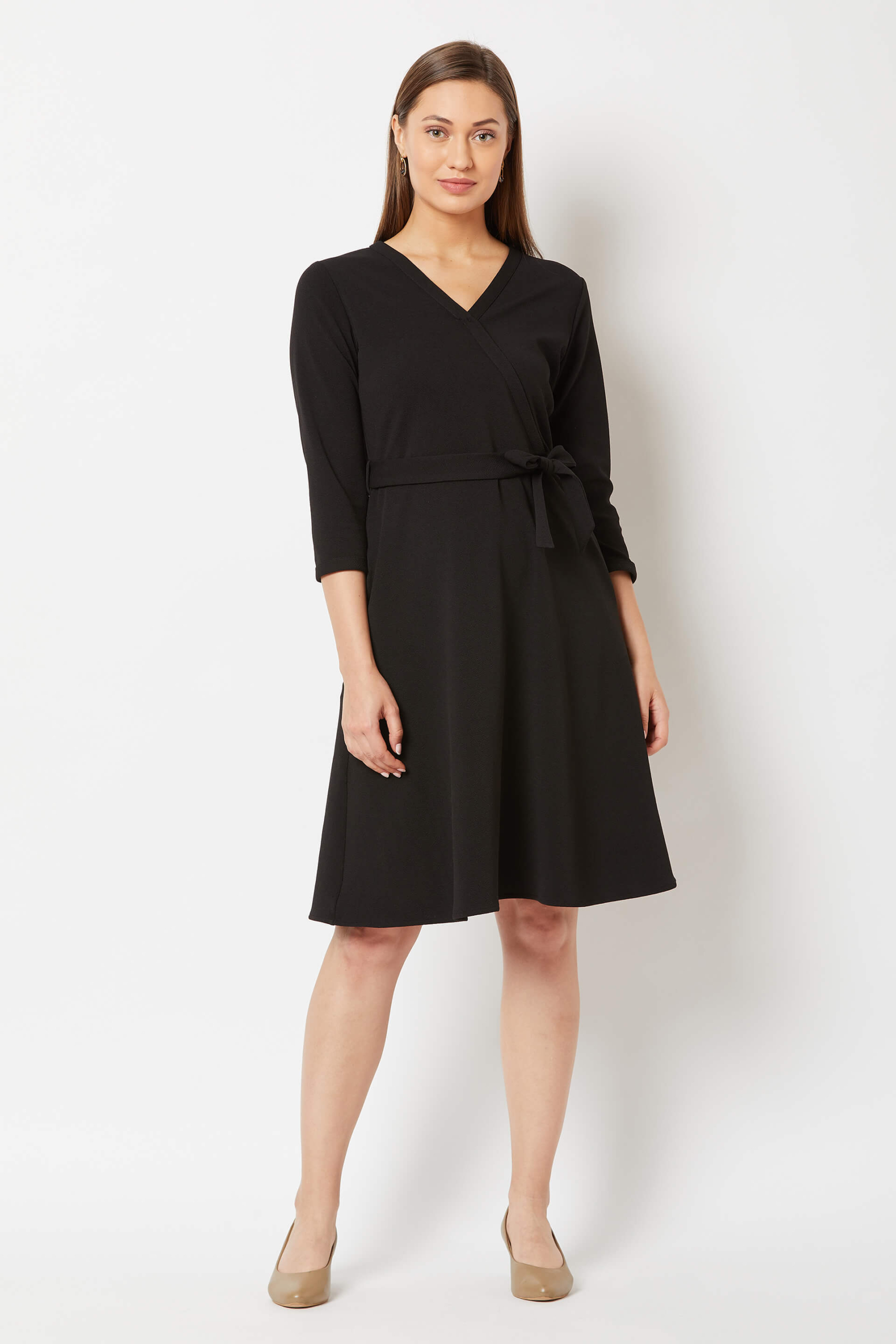 Tiramisu Faux Wrap Dress for Women in Black Sophisticated Evening Look