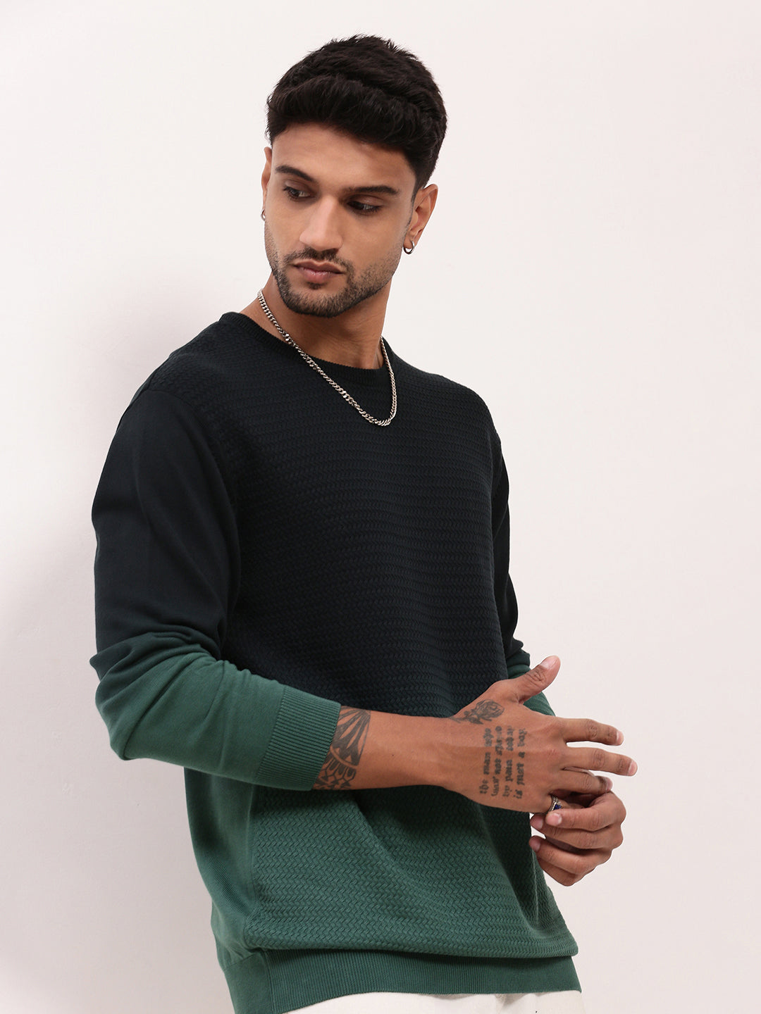 Men Green Gradient Knitted Sweater Unique Stylish Knit