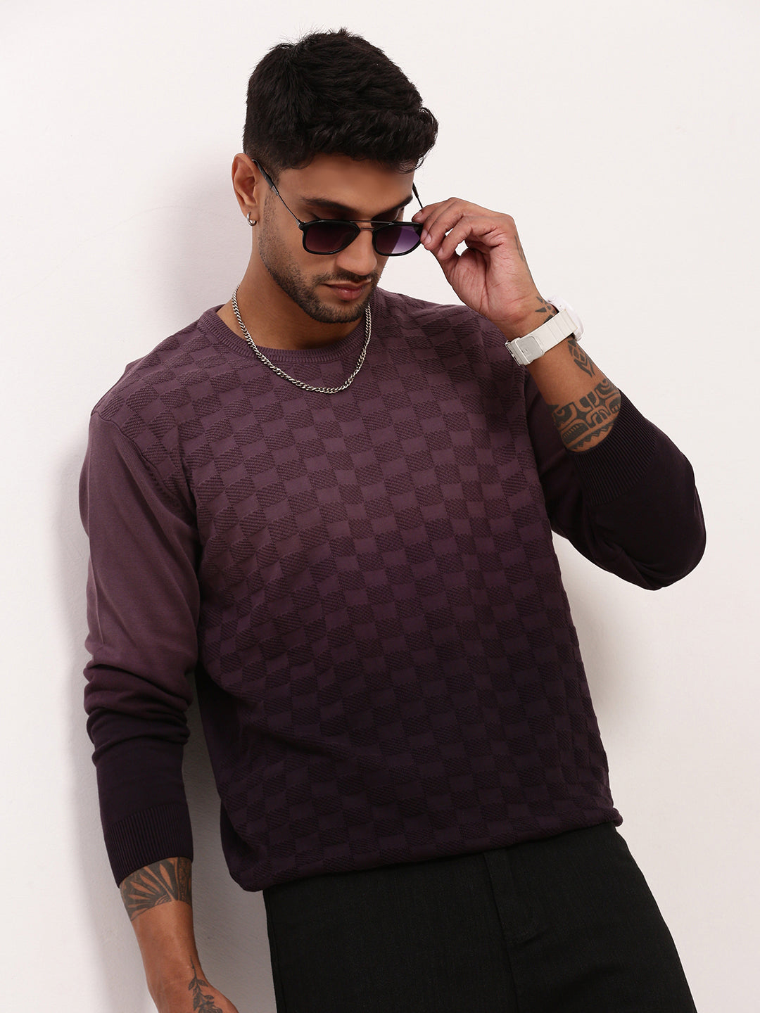 Men Purple Ombre Sweater Stylish Layered Look
