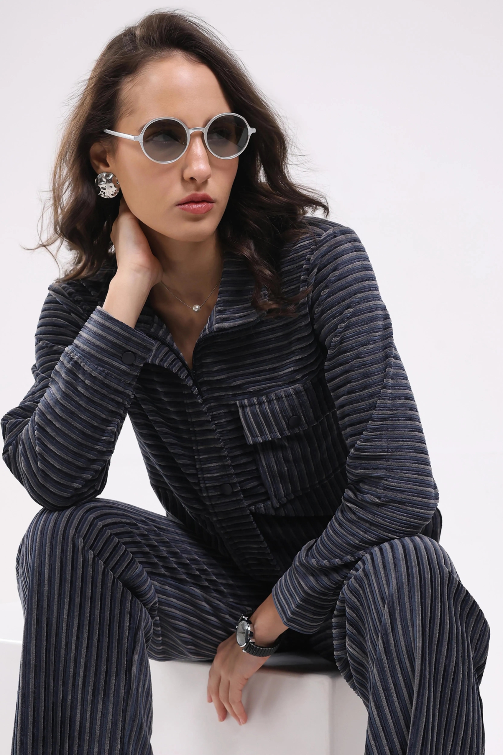 Blue Striped Winter Co Ord Set for Women Cozy Casual Winter Wear