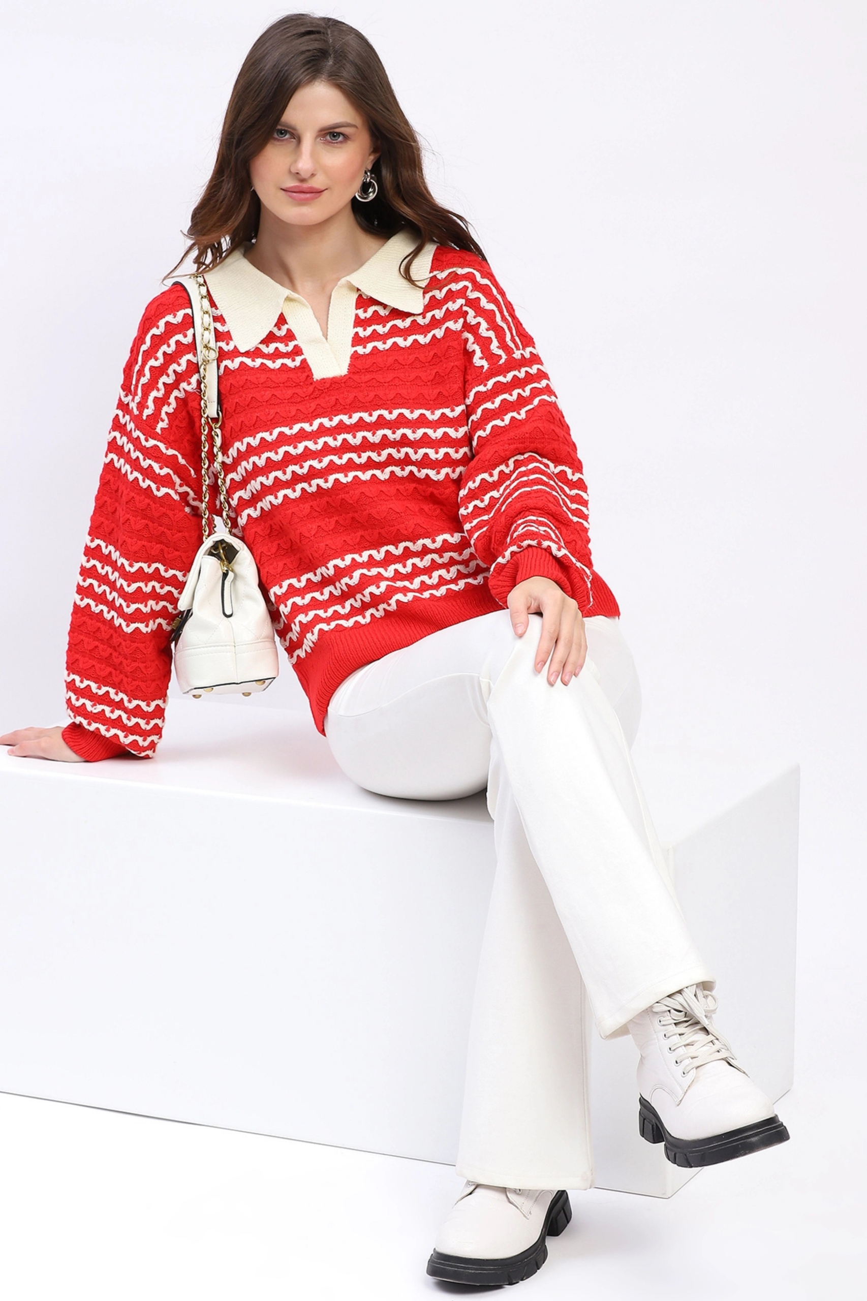 Classic Collar Knit Pullover for Women Sophisticated Winter Look