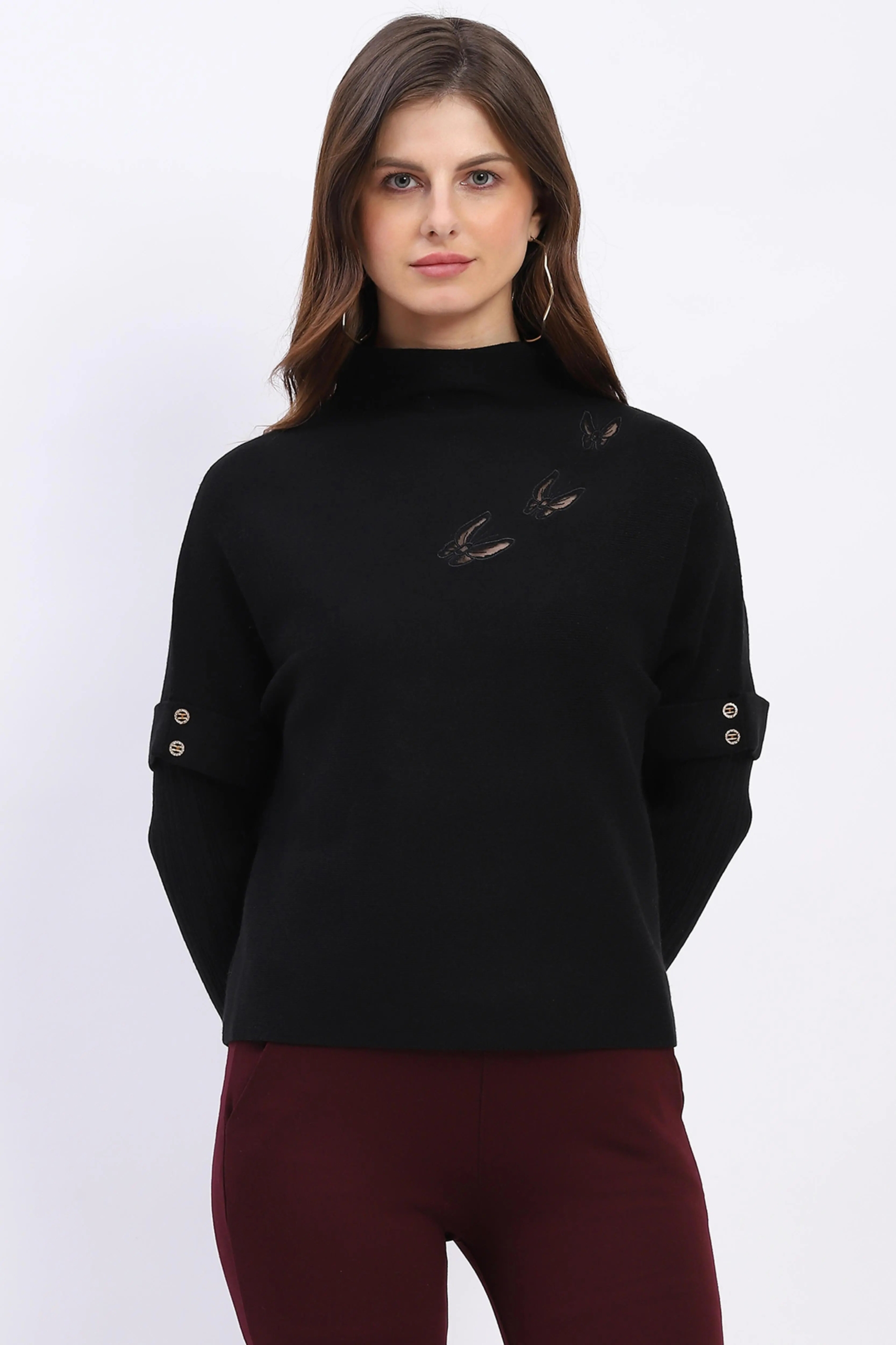Butterfly Embroidered Pullover for Women Cute Feminine Winter Style