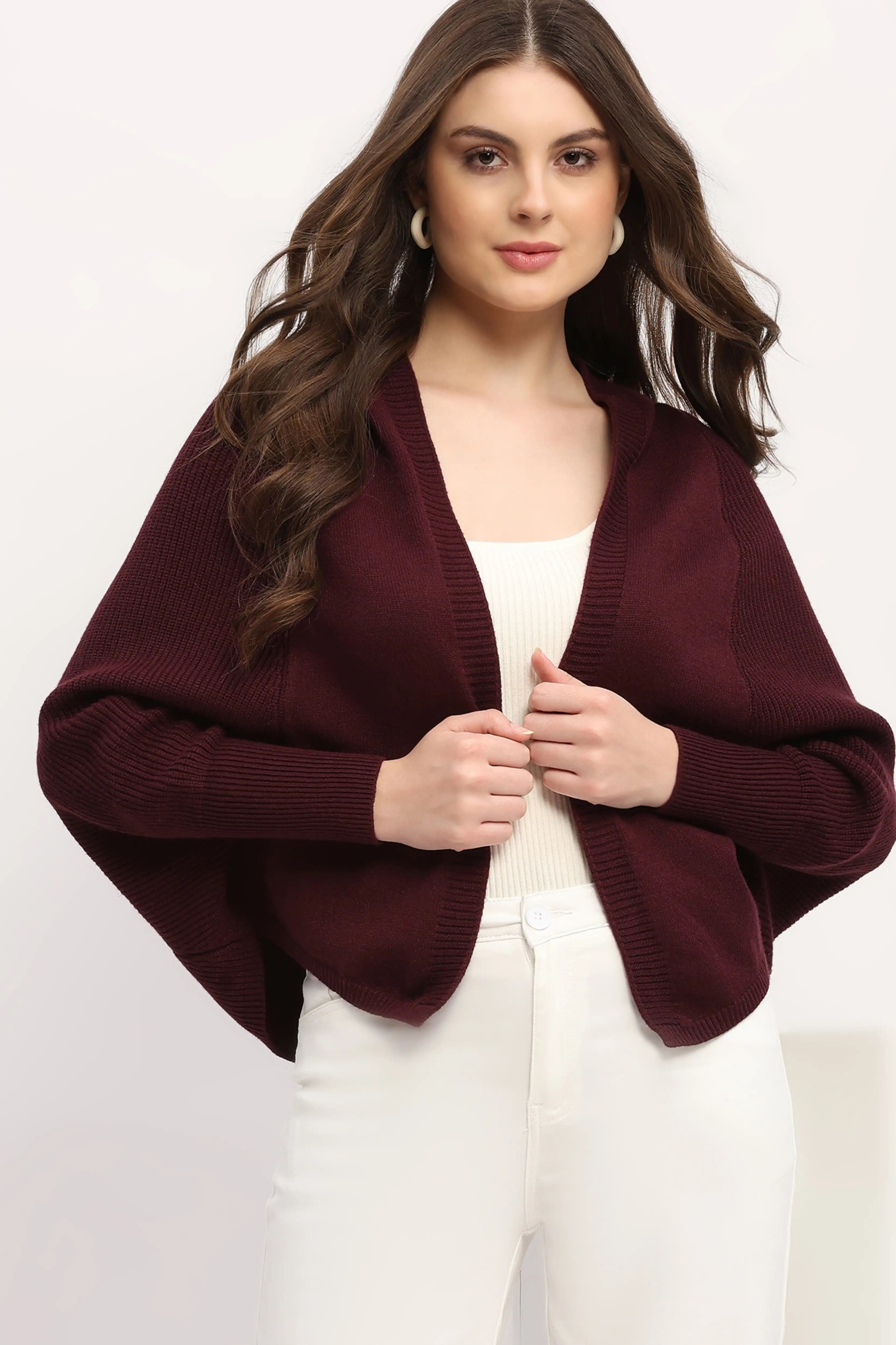 Wine Hooded Winter Shrug for Women Elegant Cozy Layer