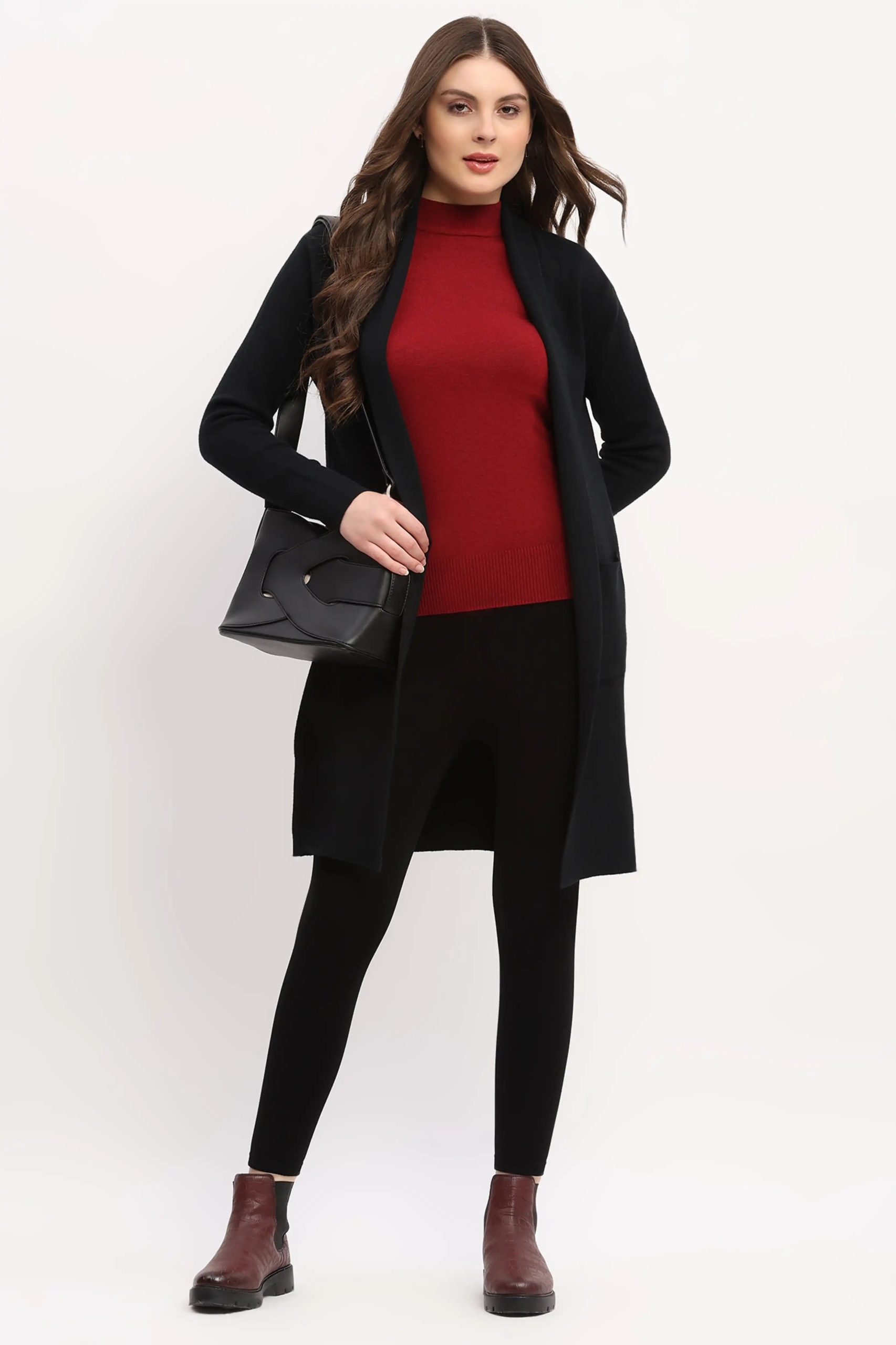 Black Long Winter Shrug for Women Stylish Layered Look