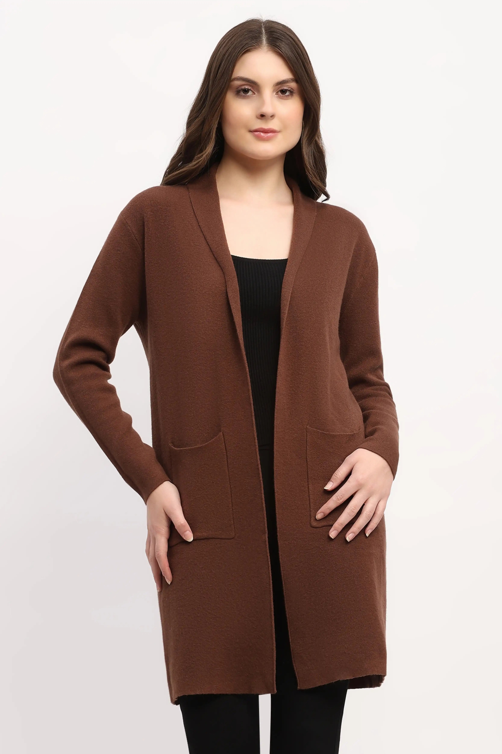 Choco Brown Long Winter Shrug for Women Cozy Stylish Outerwear