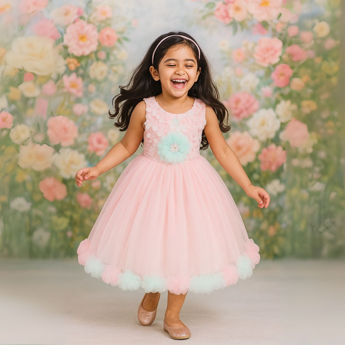 Pink Long Girlish Gown