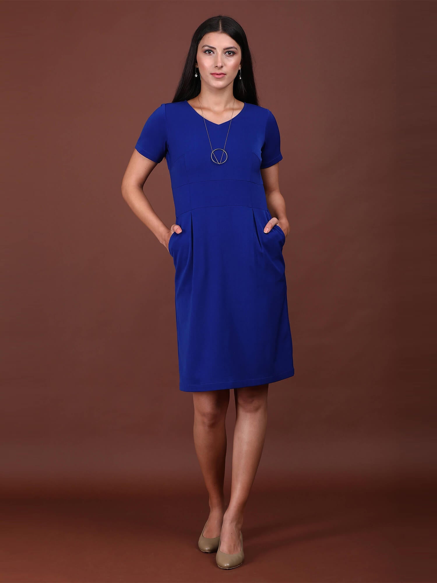 Zircon Formal Blue Sheath Dress for Women in Blue Perfect Corporate Look